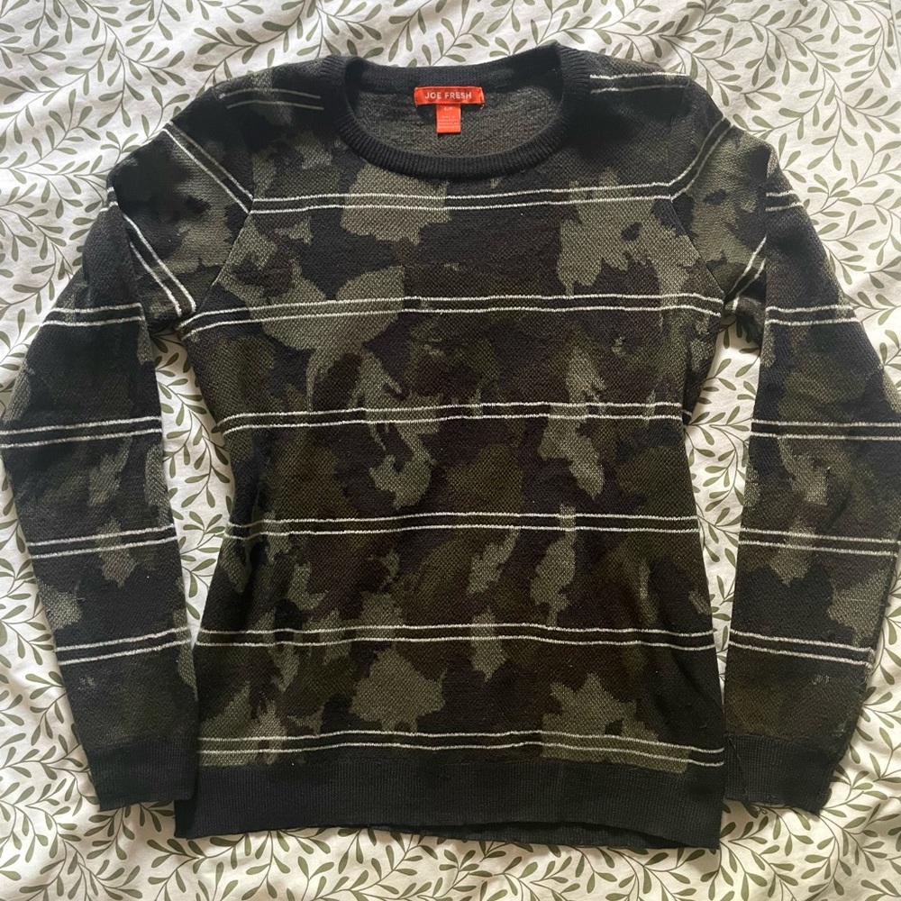 Joe Fresh Camo Knit Sweater w/ Sparkle Stripes Size Small